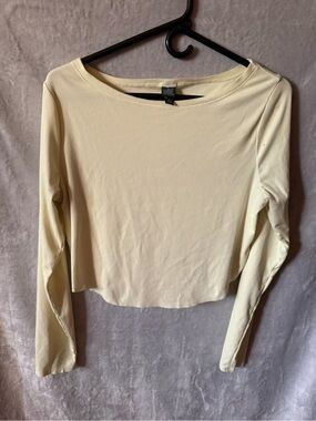 wild fable Pale Cream Ribbed Long-Sleeve Crop Top